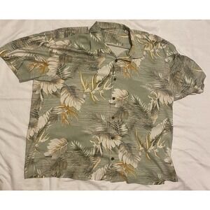 Tommy Bahama Men's XXL Green Hawaiian Pocket Button Up Shirt 100% Silk